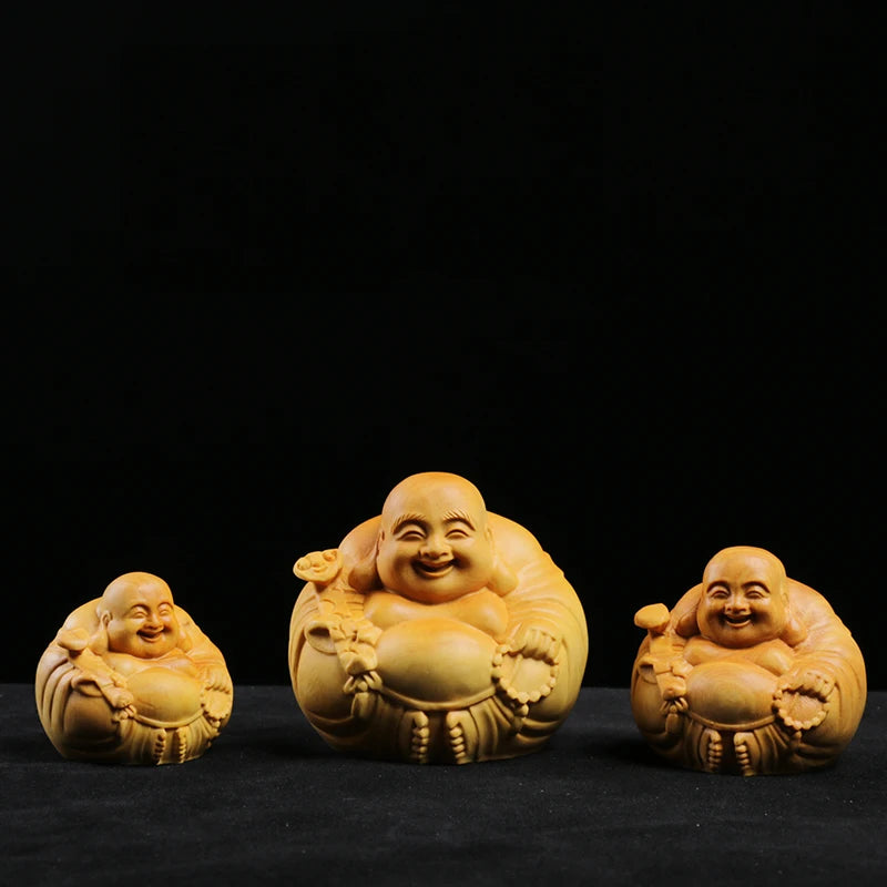 Boxwood 3 4 5 7cm Maitreya Sculpture Wood Carving Buddha Statue Laughing Buddha Home Decor