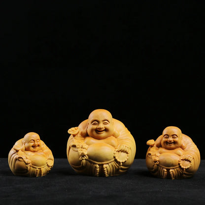 Boxwood 3 4 5 7cm Maitreya Sculpture Wood Carving Buddha Statue Laughing Buddha Home Decor