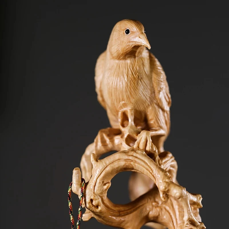 Boxwood 35cm Birds Penholder Sculpture Wood Calligraphy Brush Shelf Lucky Animal Statue Home Decor