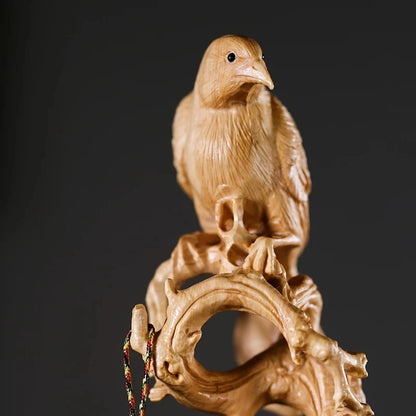 Boxwood 35cm Birds Penholder Sculpture Wood Calligraphy Brush Shelf Lucky Animal Statue Home Decor