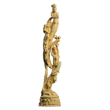 Boxwood 39cm Dunhuang Flying Fairy Sculpture Solid Wood Beauty Statue Living Room Home Decor