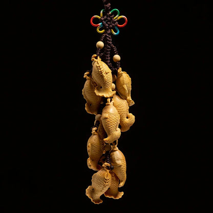 Boxwood 3cm Fishes Sculpture Lucky Mascot Pendant Animal Wood Statue Car Hanging Home Decor