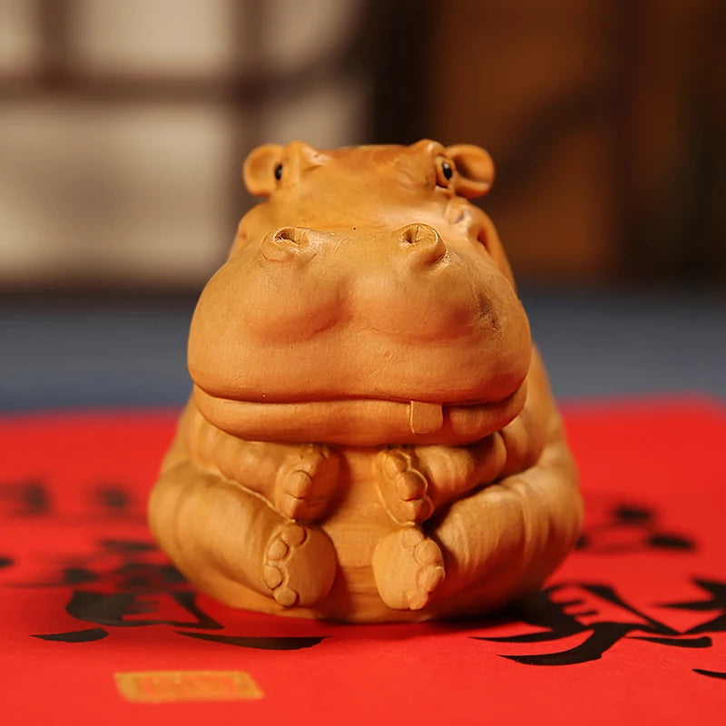 Boxwood 4.5cm 6.5cm Hippo Sculpture Feng Shui Car Decoration Wood Lucky Animal Statue Cartoons Pendant Home Decor