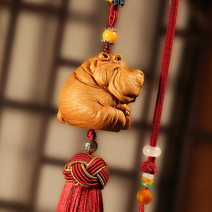 Boxwood 4.5cm 6.5cm Hippo Sculpture Feng Shui Car Decoration Wood Lucky Animal Statue Cartoons Pendant Home Decor