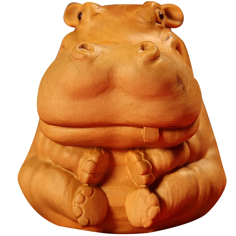 Boxwood 4.5cm 6.5cm Hippo Sculpture Feng Shui Car Decoration Wood Lucky Animal Statue Cartoons Pendant Home Decor