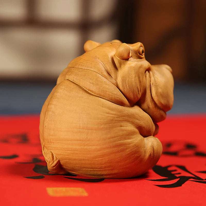 Boxwood 4.5cm 6.5cm Hippo Sculpture Feng Shui Car Decoration Wood Lucky Animal Statue Cartoons Pendant Home Decor