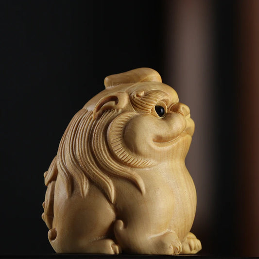 Boxwood 4.5cm Pixiu Sculpture Chinese Beast God Animal Statue Unicorn Feng Shui Lucky Home Decor