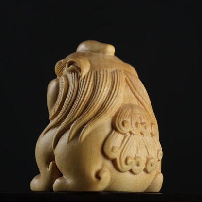 Boxwood 4.5cm Pixiu Sculpture Chinese Beast God Animal Statue Unicorn Feng Shui Lucky Home Decor
