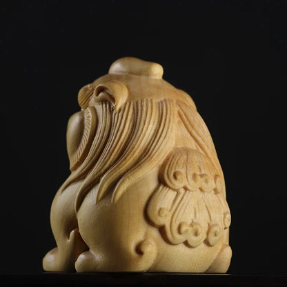 Boxwood 4.5cm Pixiu Sculpture Chinese Beast God Animal Statue Unicorn Feng Shui Lucky Home Decor