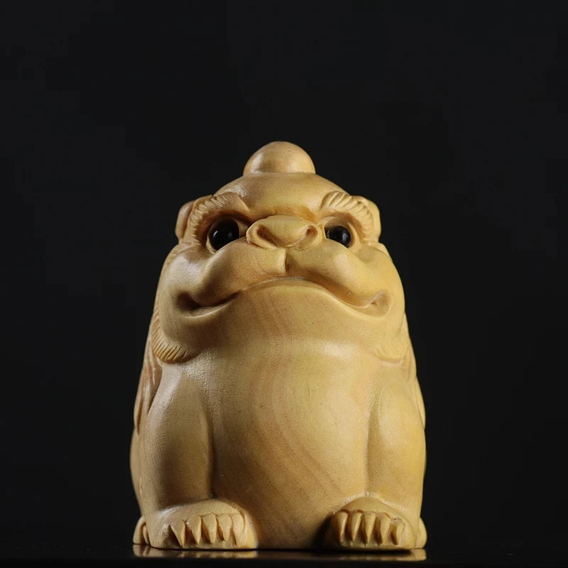 Boxwood 4.5cm Pixiu Sculpture Chinese Beast God Animal Statue Unicorn Feng Shui Lucky Home Decor