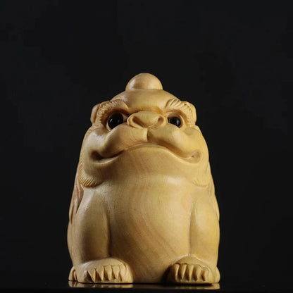 Boxwood 4.5cm Pixiu Sculpture Chinese Beast God Animal Statue Unicorn Feng Shui Lucky Home Decor