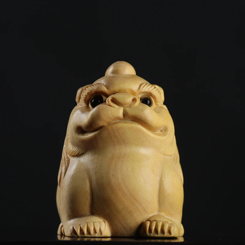Boxwood 4.5cm Pixiu Sculpture Chinese Beast God Animal Statue Unicorn Feng Shui Lucky Home Decor