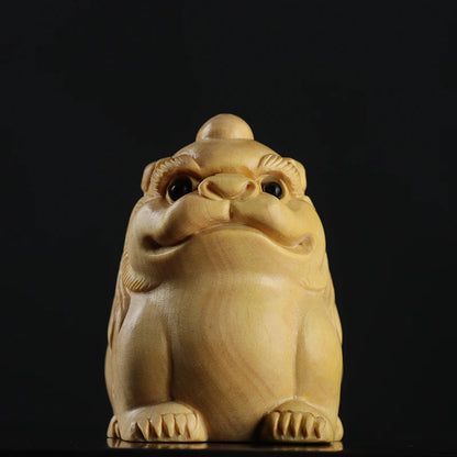 Boxwood 4.5cm Pixiu Sculpture Chinese Beast God Animal Statue Unicorn Feng Shui Lucky Home Decor