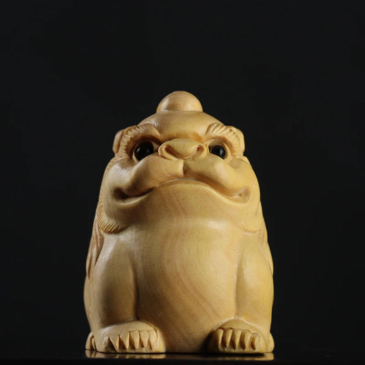 Boxwood 4.5cm Pixiu Sculpture Chinese Beast God Animal Statue Unicorn Feng Shui Lucky Home Decor