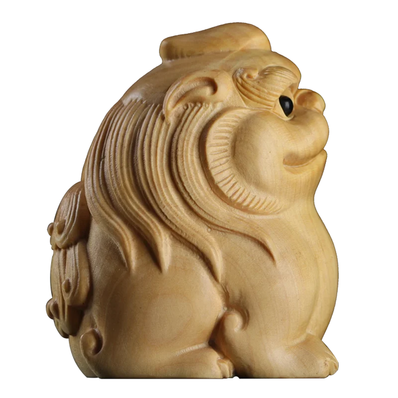 Boxwood 4.5cm Pixiu Sculpture Chinese Beast God Animal Statue Unicorn Feng Shui Lucky Home Decor