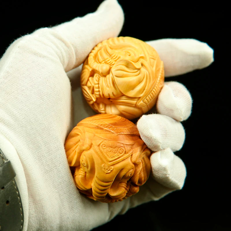 Boxwood 45mm Natural Solid Wood Balls Elephant Statue Animal Sculpture Collection Living Room Decoration  Home Decor