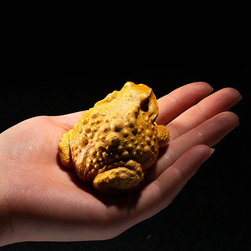 Boxwood 5/6CM Lucky Rich Toads Wood Frogs Golden Toad Animal Wood Statue Office Decoration Animal Sculpture Mascot Wood Statue