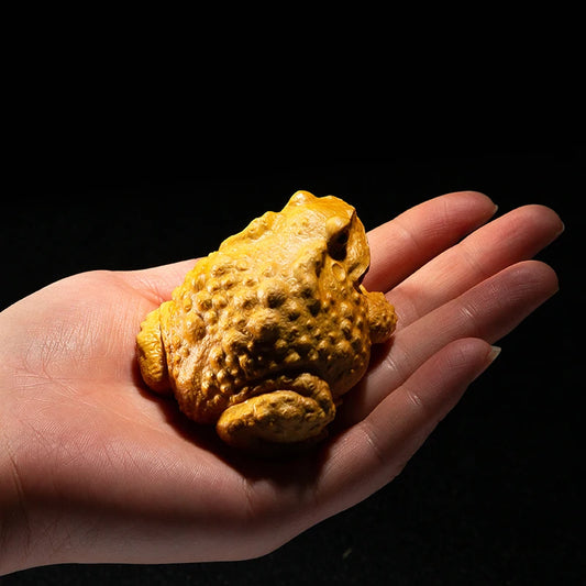 Boxwood 5/6CM Lucky Rich Toads Wood Frogs Golden Toad Animal Wood Statue Office Decoration Animal Sculpture Mascot Wood Statue