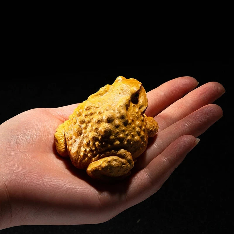 Boxwood 5/6CM Lucky Rich Toads Wood Frogs Golden Toad Animal Wood Statue Office Decoration Animal Sculpture Mascot Wood Statue