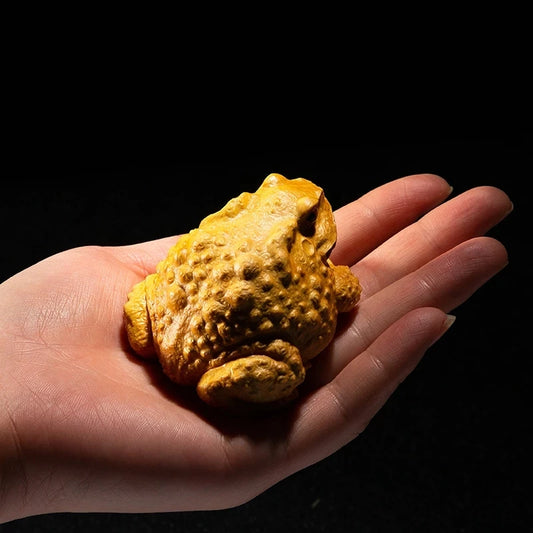 Boxwood 5/6CM Lucky Rich Toads Wood Frogs Golden Toad Animal Wood Statue Office Decoration Animal Sculpture Mascot Wood Statue