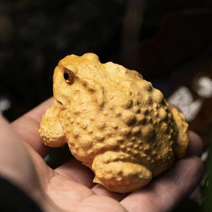 Boxwood 5/6CM Lucky Rich Toads Wood Frogs Golden Toad Animal Wood Statue Office Decoration Animal Sculpture Mascot Wood Statue