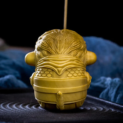 Boxwood 5/7cm Cute Little Monkey Sculpture Wood Feng Shui Living Room Lucky Incense Plug Sun Wukong Zen Buddha Statue Home Decor