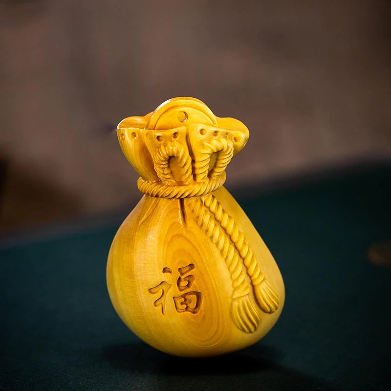 Boxwood 5 cm Chinese traditional carving crafts solid wood decoration lucky bag small pendant collectibles