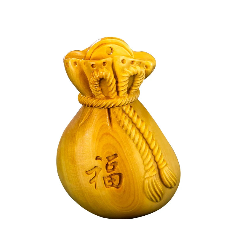 Boxwood 5 cm Chinese traditional carving crafts solid wood decoration lucky bag small pendant collectibles