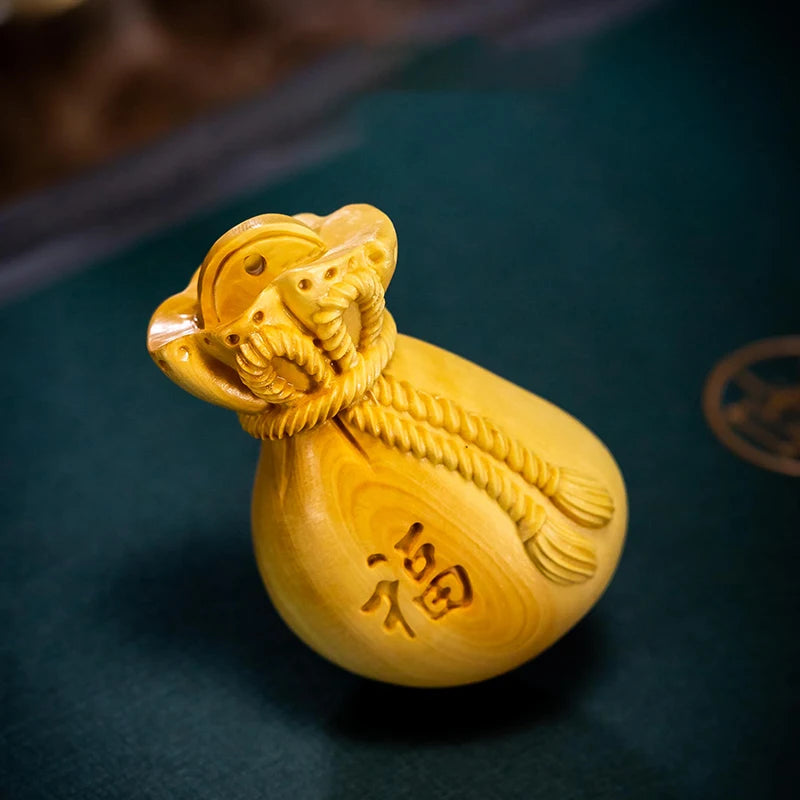 Boxwood 5 cm Chinese traditional carving crafts solid wood decoration lucky bag small pendant collectibles