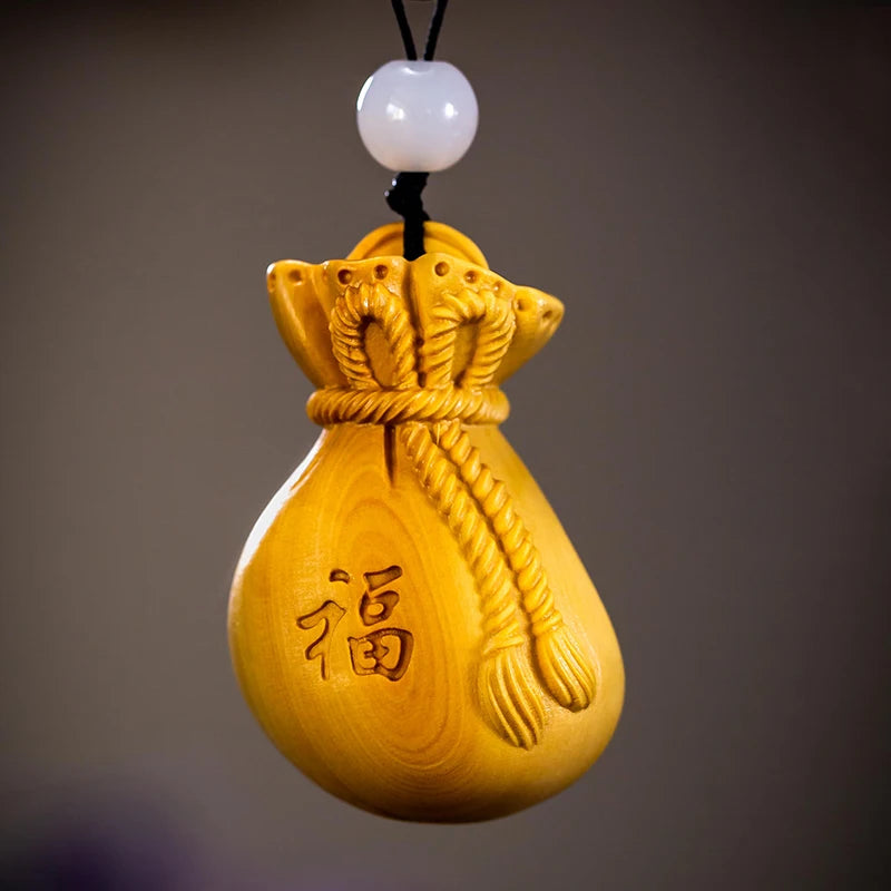 Boxwood 5 cm Chinese traditional carving crafts solid wood decoration lucky bag small pendant collectibles