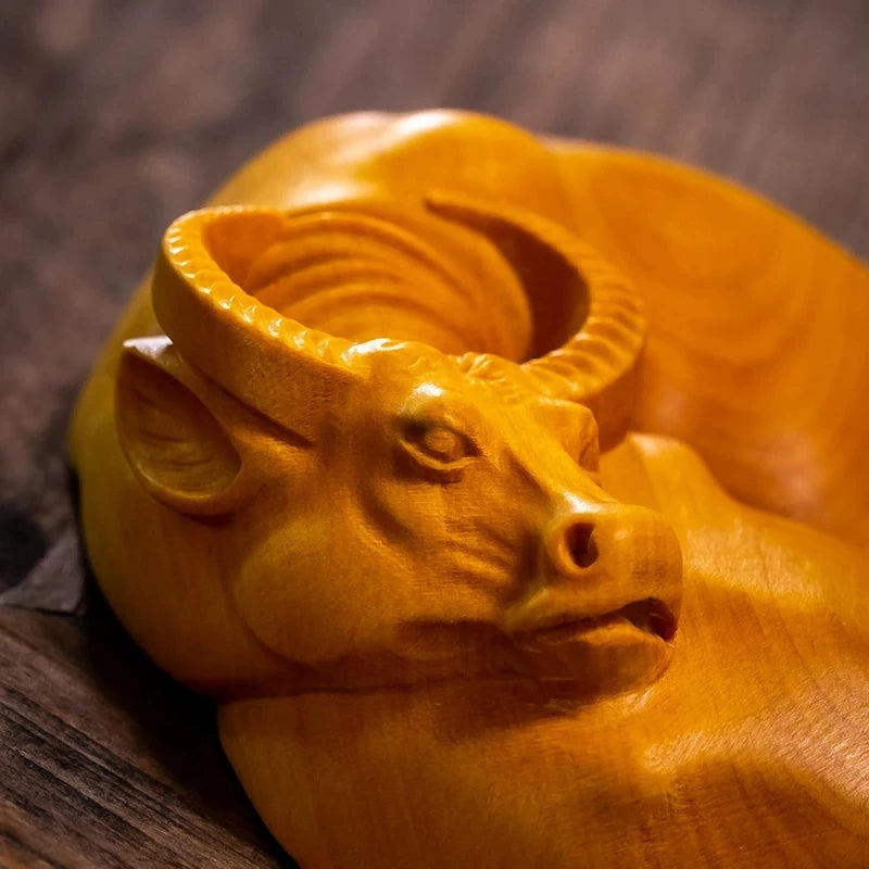 Boxwood 5CM 7CM Bull Solid Wood Carving Feng Shui Buffalo Animal Wood Statue Chinese Zodiac Sculpture Home Decor