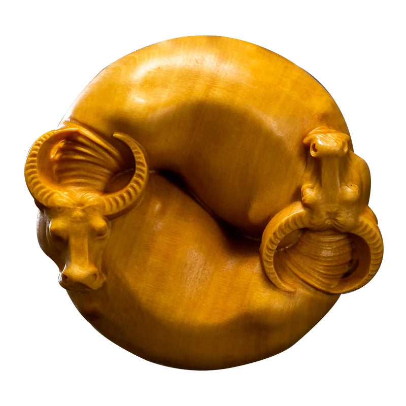 Boxwood 5CM 7CM Bull Solid Wood Carving Feng Shui Buffalo Animal Wood Statue Chinese Zodiac Sculpture Home Decor