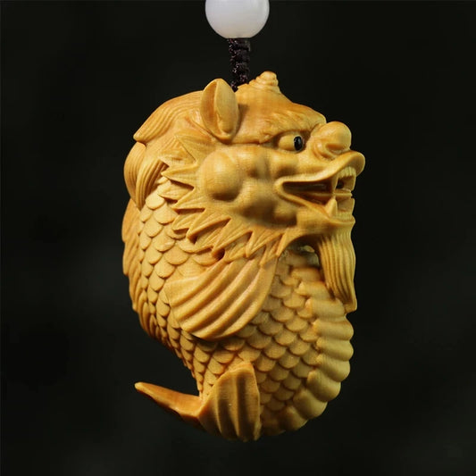 Boxwood 5CM Dragon Fish Animal God Pendant Solid Wood Car Hanging Lucky Wood Statue Mythical Animal Sculpture Home Decor