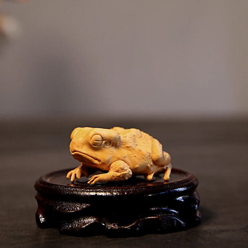 Boxwood 5CM Lucky Rich Toads Sculpture Wood Frogs Golden Toad Animal Wood Statue Office Decoration Mascot Home Decor