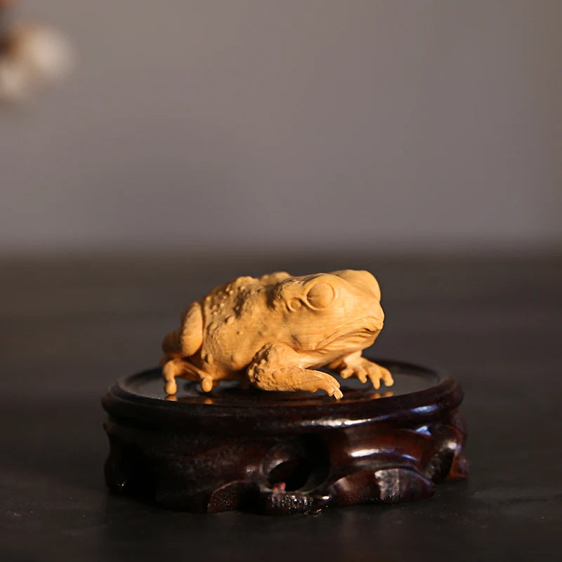 Boxwood 5CM Lucky Rich Toads Sculpture Wood Frogs Golden Toad Animal Wood Statue Office Decoration Mascot Home Decor