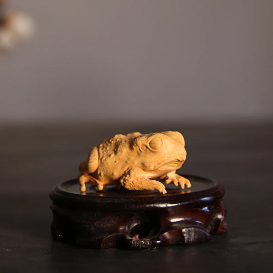Boxwood 5CM Lucky Rich Toads Sculpture Wood Frogs Golden Toad Animal Wood Statue Office Decoration Mascot Home Decor