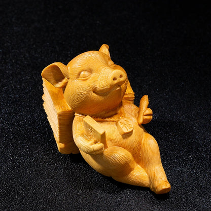 Boxwood 5cm 11cm Pig Sculpture Wood Diligent Piggy Animal Statue Lucky Home Decor