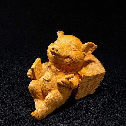 Boxwood 5cm 11cm Pig Sculpture Wood Diligent Piggy Animal Statue Lucky Home Decor