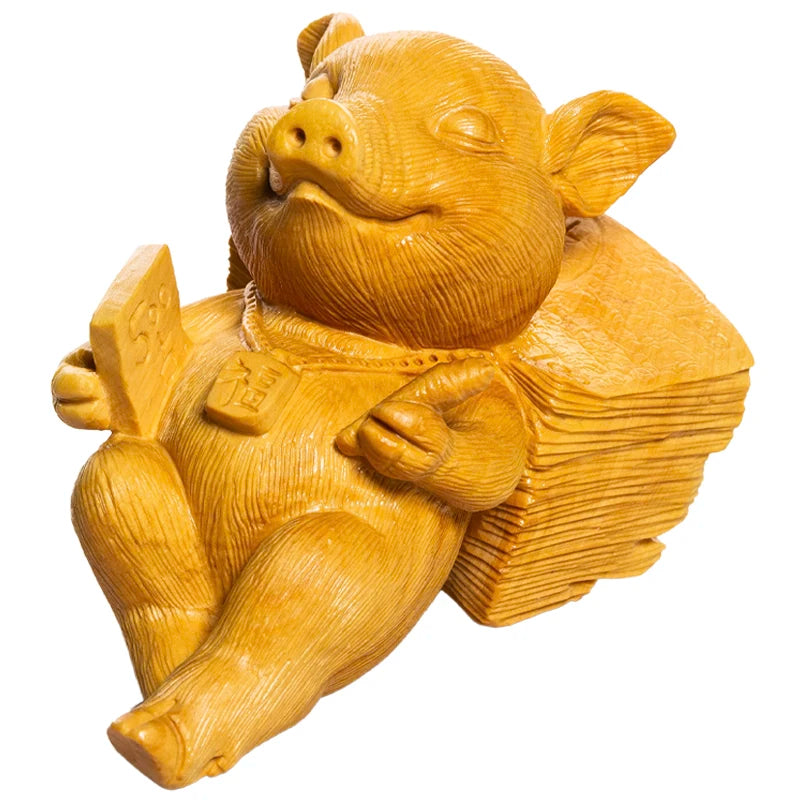Boxwood 5cm 11cm Pig Sculpture Wood Diligent Piggy Animal Statue Lucky Home Decor