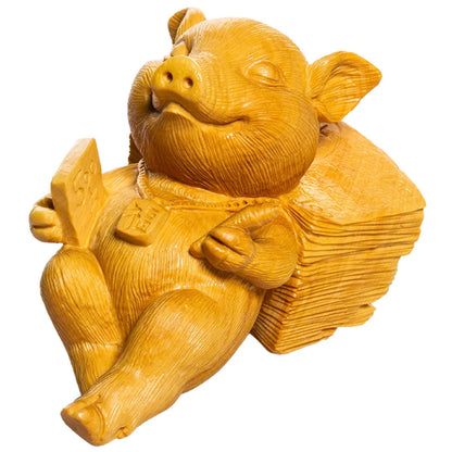 Boxwood 5cm 11cm Pig Sculpture Wood Diligent Piggy Animal Statue Lucky Home Decor