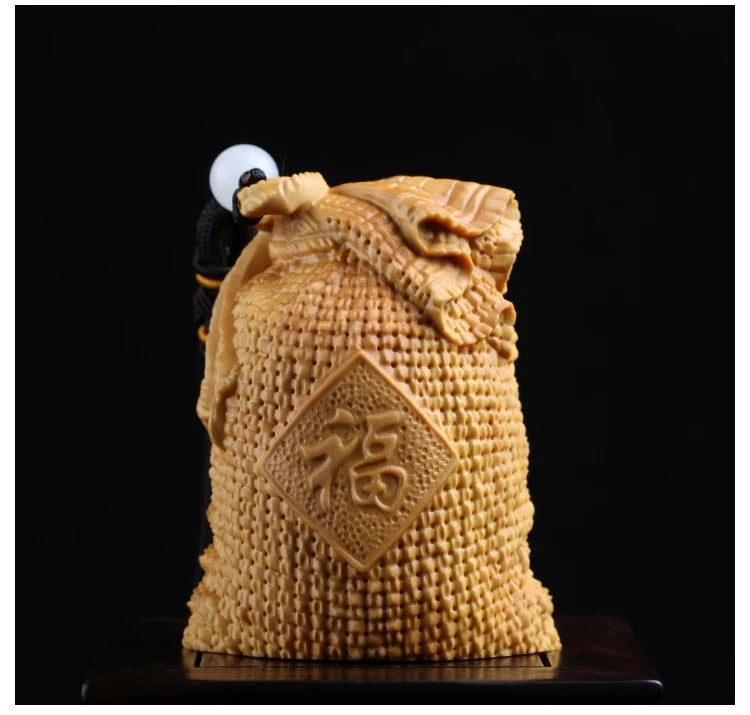Boxwood 5cm 6cm Lucky Bag Sculpture Wood Blessing Bag Feng Shui Pendant Gunny Bag Home Decoration