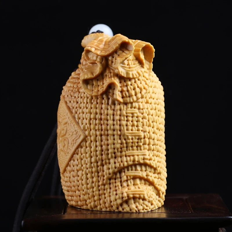 Boxwood 5cm 6cm Lucky Bag Sculpture Wood Blessing Bag Feng Shui Pendant Gunny Bag Home Decoration