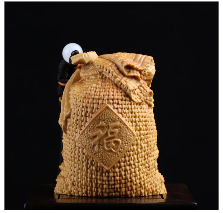 Boxwood 5cm 6cm Lucky Bag Sculpture Wood Blessing Bag Feng Shui Pendant Gunny Bag Home Decoration
