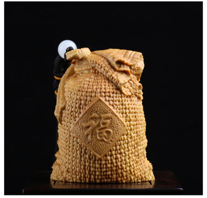 Boxwood 5cm 6cm Lucky Bag Sculpture Wood Blessing Bag Feng Shui Pendant Gunny Bag Home Decoration