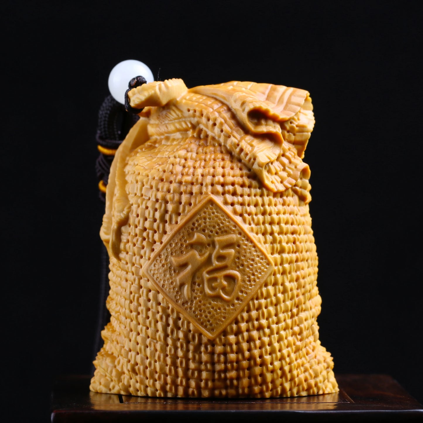 Boxwood 5cm 6cm Lucky Bag Sculpture Wood Blessing Bag Feng Shui Pendant Gunny Bag Home Decoration
