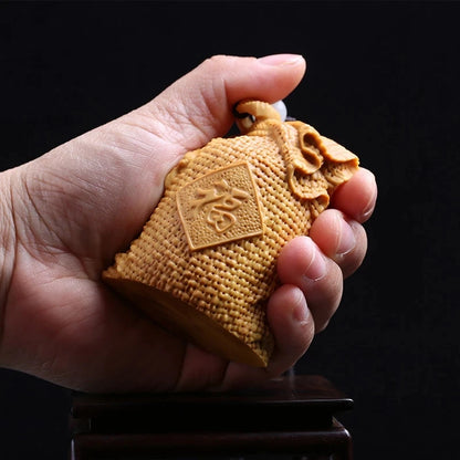 Boxwood 5cm 6cm Lucky Bag Sculpture Wood Blessing Bag Feng Shui Pendant Gunny Bag Home Decoration