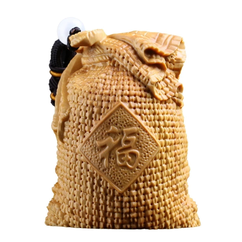 Boxwood 5cm 6cm Lucky Bag Sculpture Wood Blessing Bag Feng Shui Pendant Gunny Bag Home Decoration
