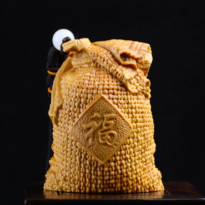 Boxwood 5cm 6cm Lucky Bag Sculpture Wood Blessing Bag Feng Shui Pendant Gunny Bag Home Decoration