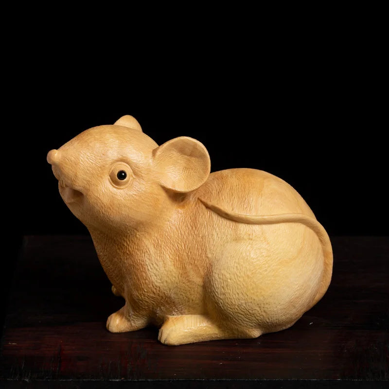 Boxwood 5cm 7cm Mouse Sculpture Wood Carving Chinese Zodiac Rat Statue Lucky Rat Home Decor