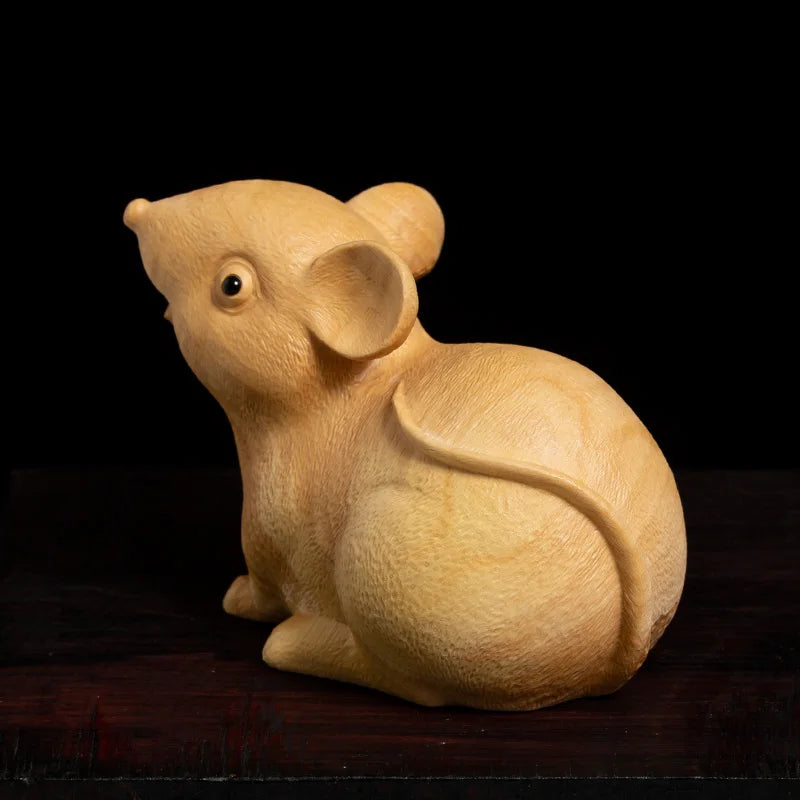 Boxwood 5cm 7cm Mouse Sculpture Wood Carving Chinese Zodiac Rat Statue Lucky Rat Home Decor